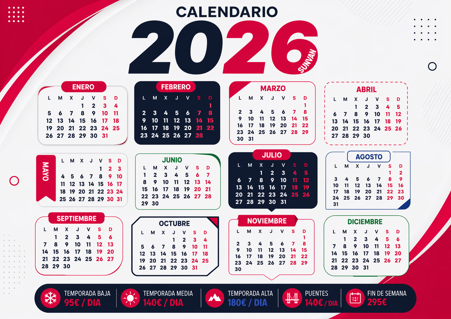 Calendario visual de temporadas 2026